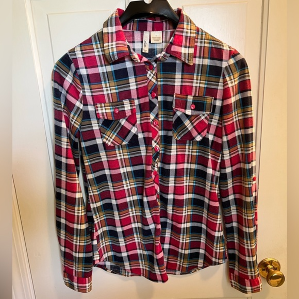Bella D Womens Flannel Shirt Size Small Multicolor‎ Plaid Button Up Pockets